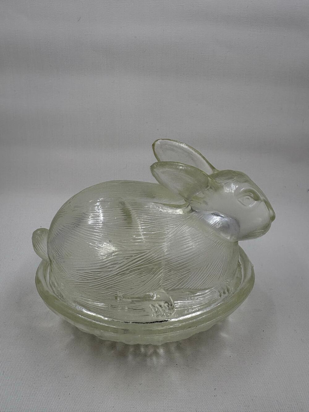 Vintage Frosted Glass Rabbit Covered Trinket Box | Bunny Candy Dish | Easter